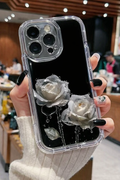 Black Crystal White Rose Transparent Case