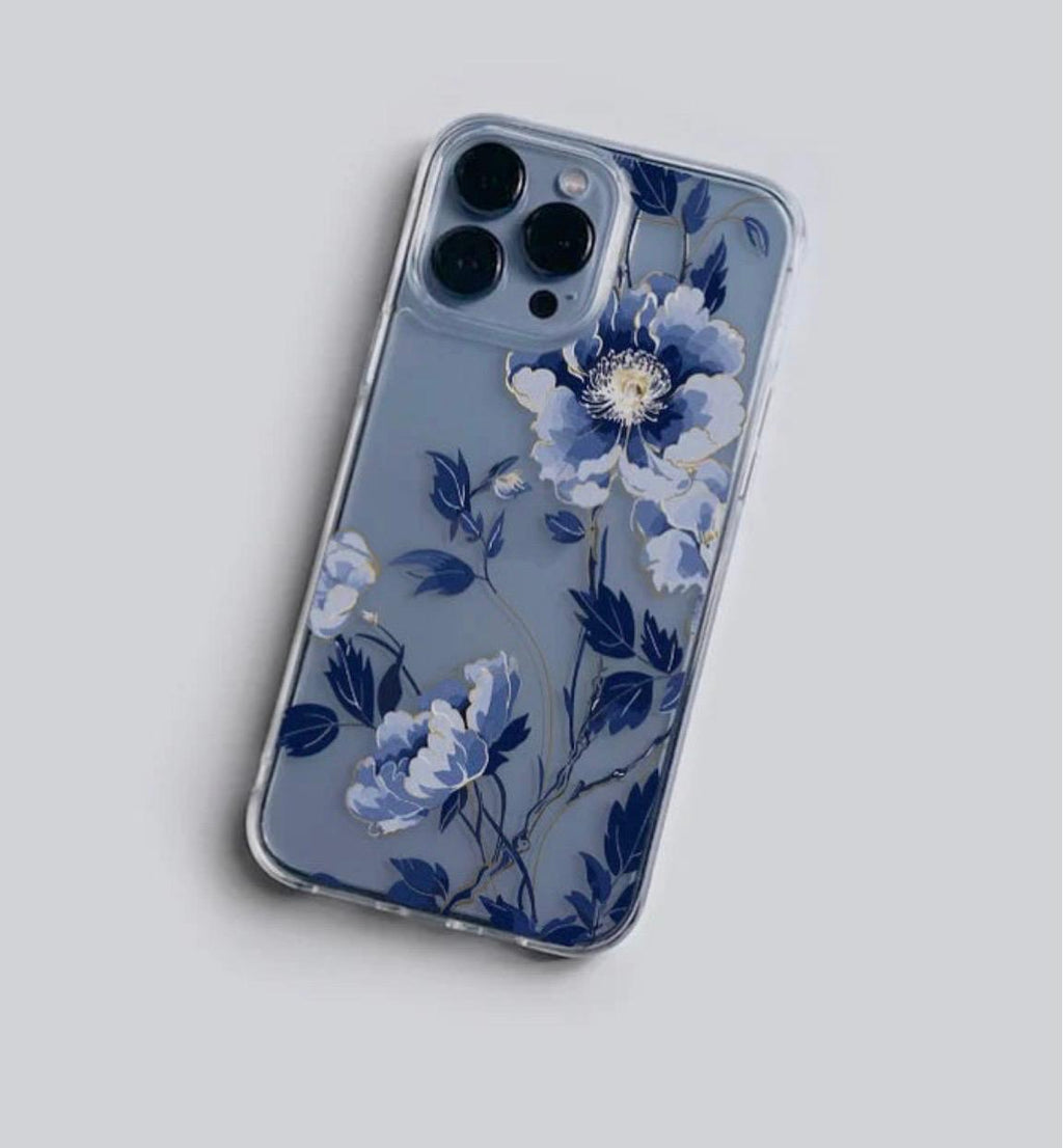 Elegant Blue Floral Transparent Phone Case