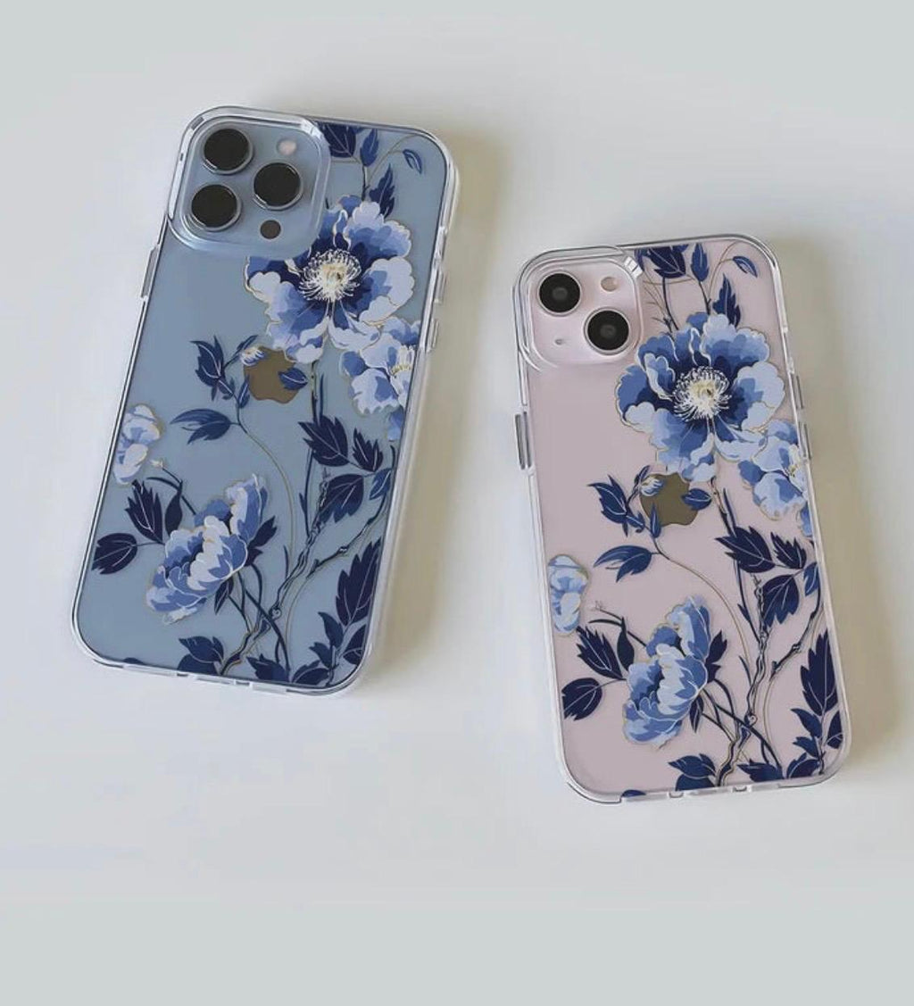 Elegant Blue Floral Transparent Phone Case