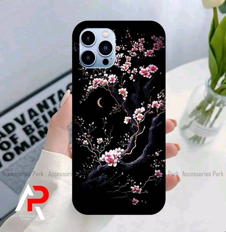 White Cherry Blossom Tree And Crescent Moon Printing Phone Case Design