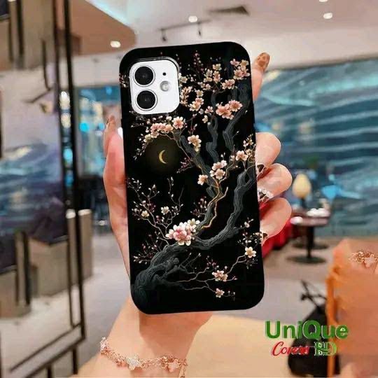 White Cherry Blossom Tree And Crescent Moon Printing Phone Case Design