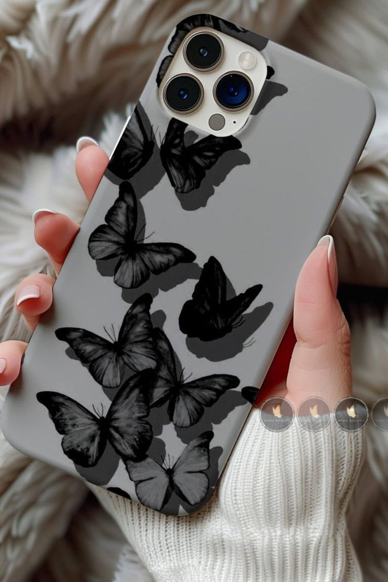 Black Matte Butterfly Printing Phone Case