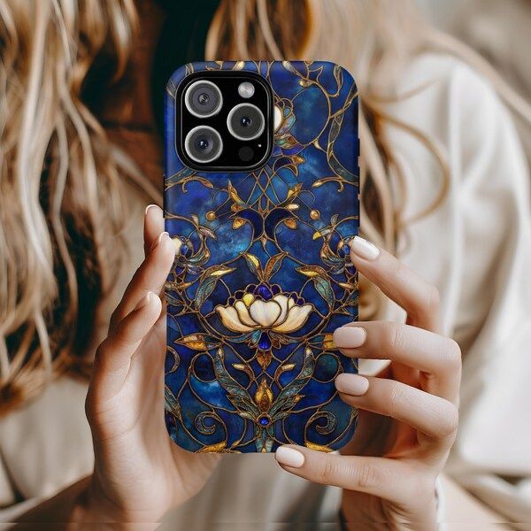2D Printing Case Phone Design "Royal Blue Art Flower Design Case"