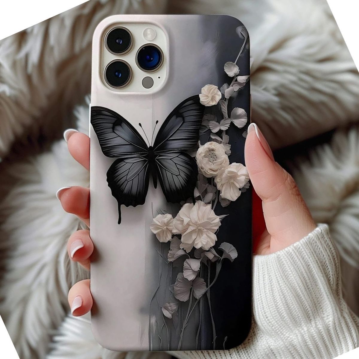 Black And White Butterfly Floral Phone Case