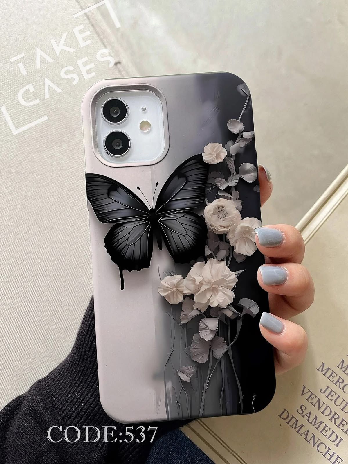 Black And White Butterfly Floral Phone Case